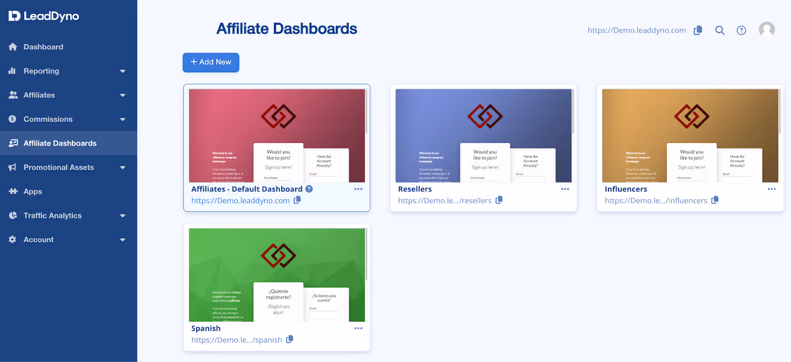 examples of multiple LeadDyno affiliate group dashboards