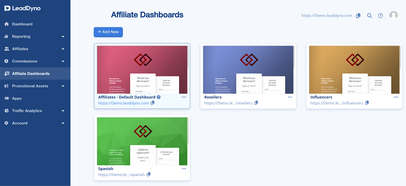 examples of multiple LeadDyno affiliate group dashboards