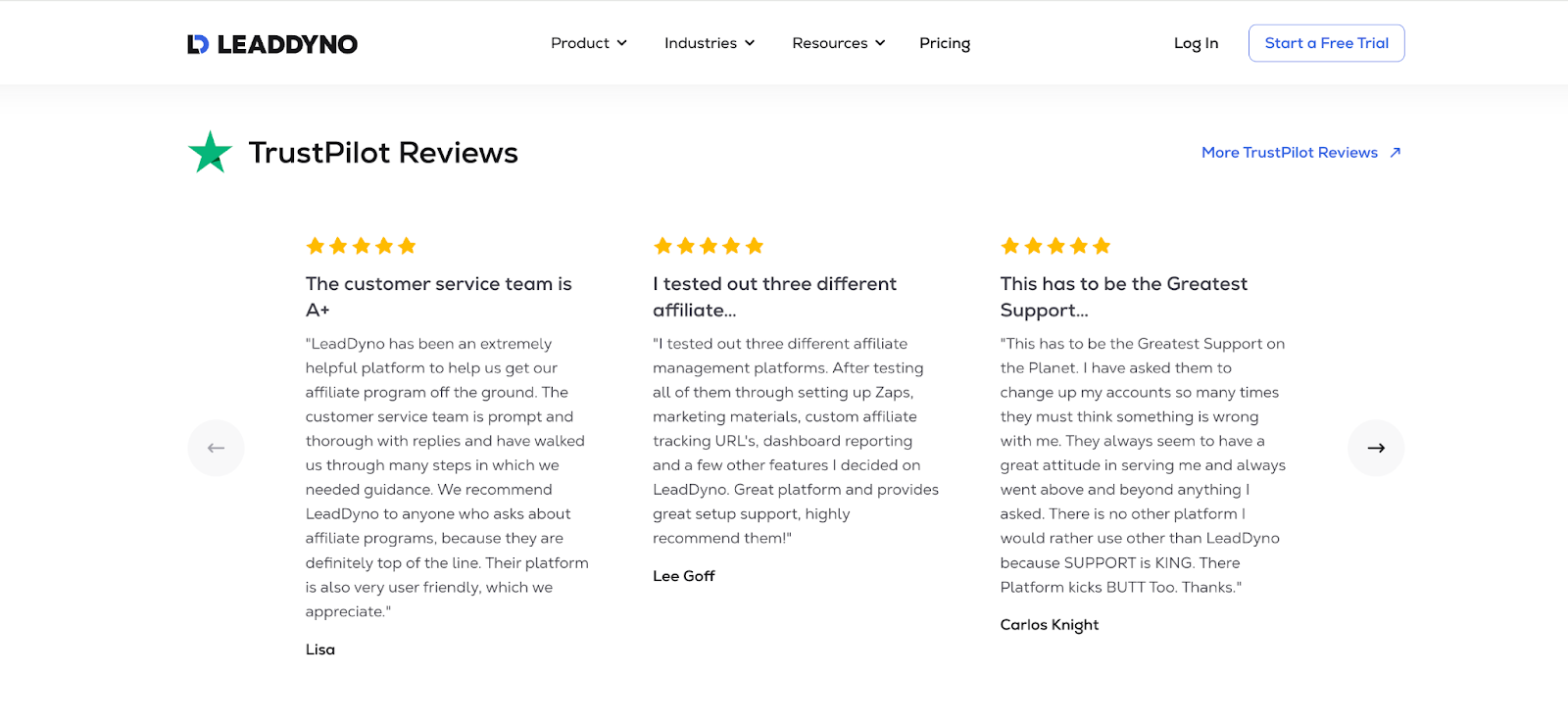 LeadDyno TrustPilot reviews