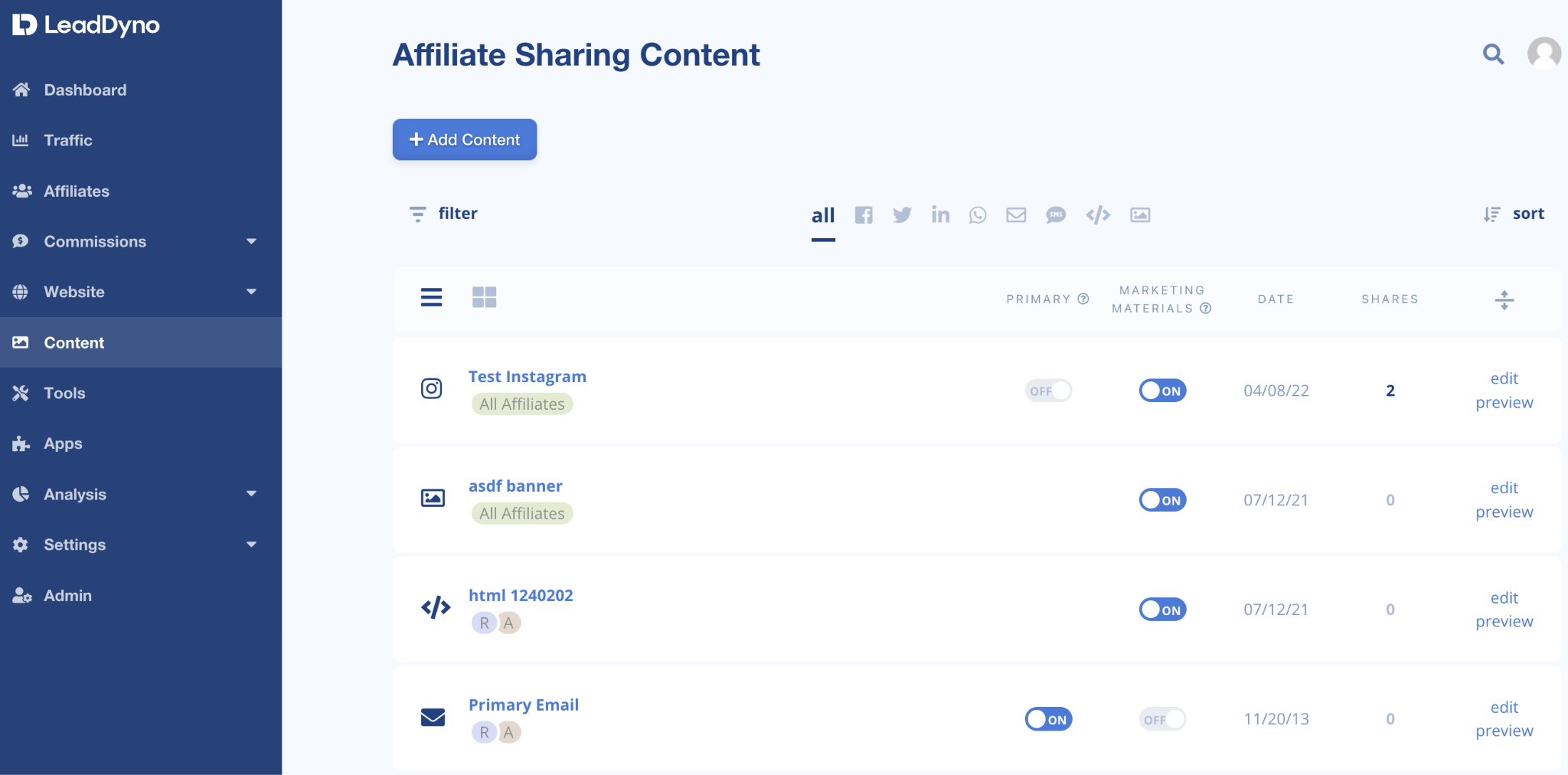 Managing Shared Content in LeadDyno app