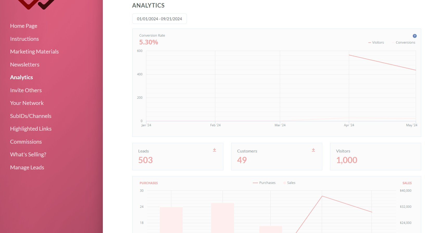 Affiliate Dashboard Screenshot example