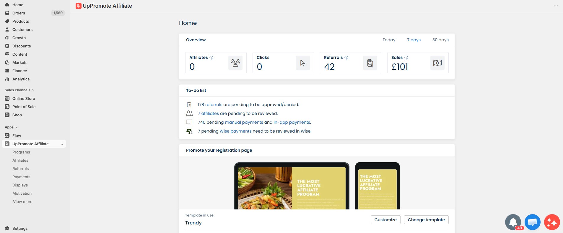 homepage dashboard uppromote