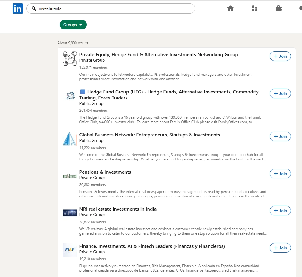 LinkedIn group search screenshot