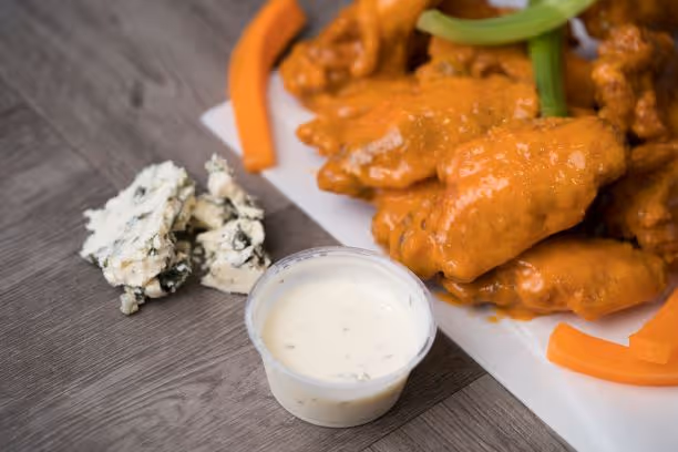 buffalo wings and blue cheese from atomic wings