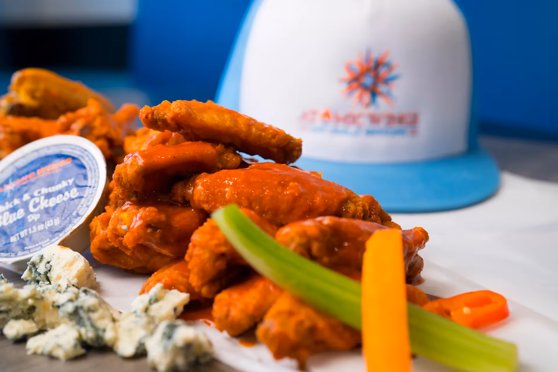buffalo wings and blue cheese from atomic wings
