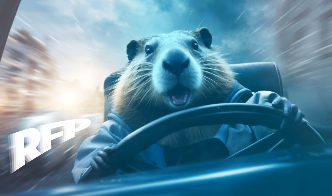 Excited groundhog driving fast in a car