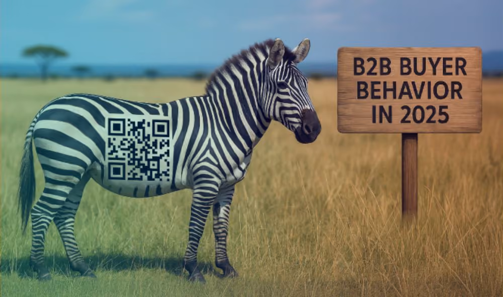 Zebra with QR code beside sign
