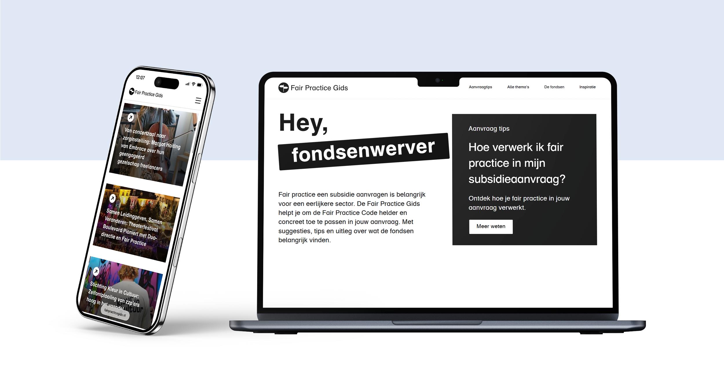 Laptop and phone mockup with the Fair Practice Guide website open