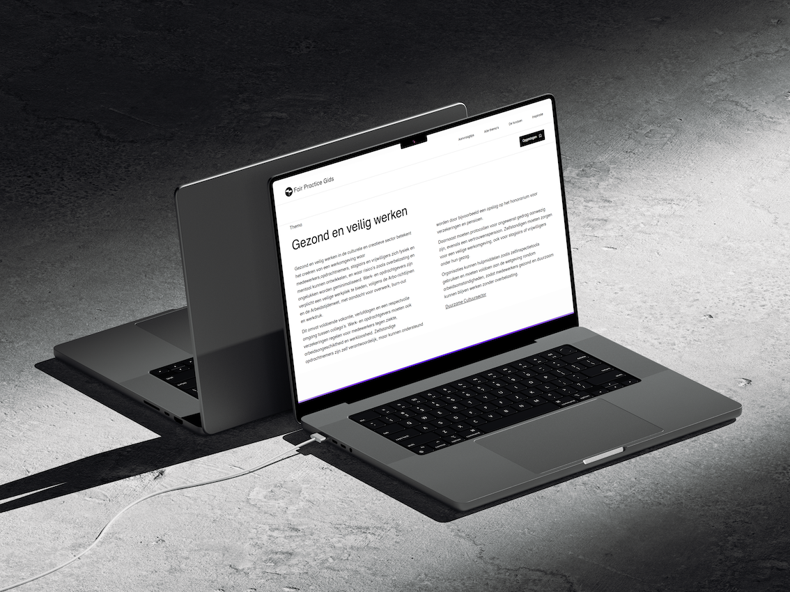 Laptop mockup with the site “Working healthy and safe” open