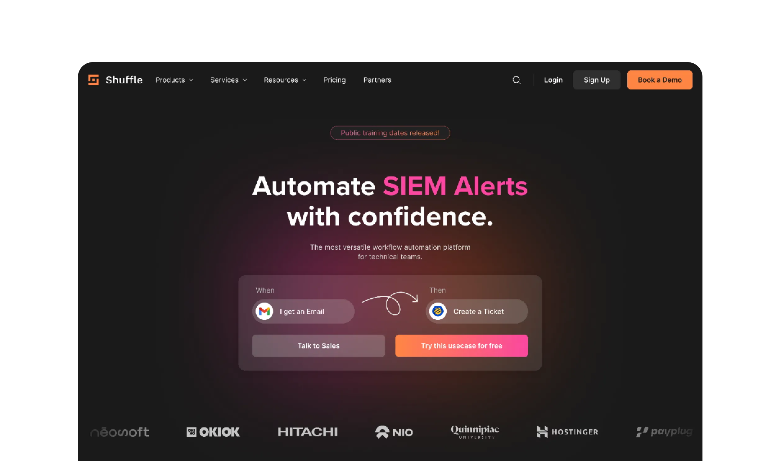 Website landing page, showing the hero section.