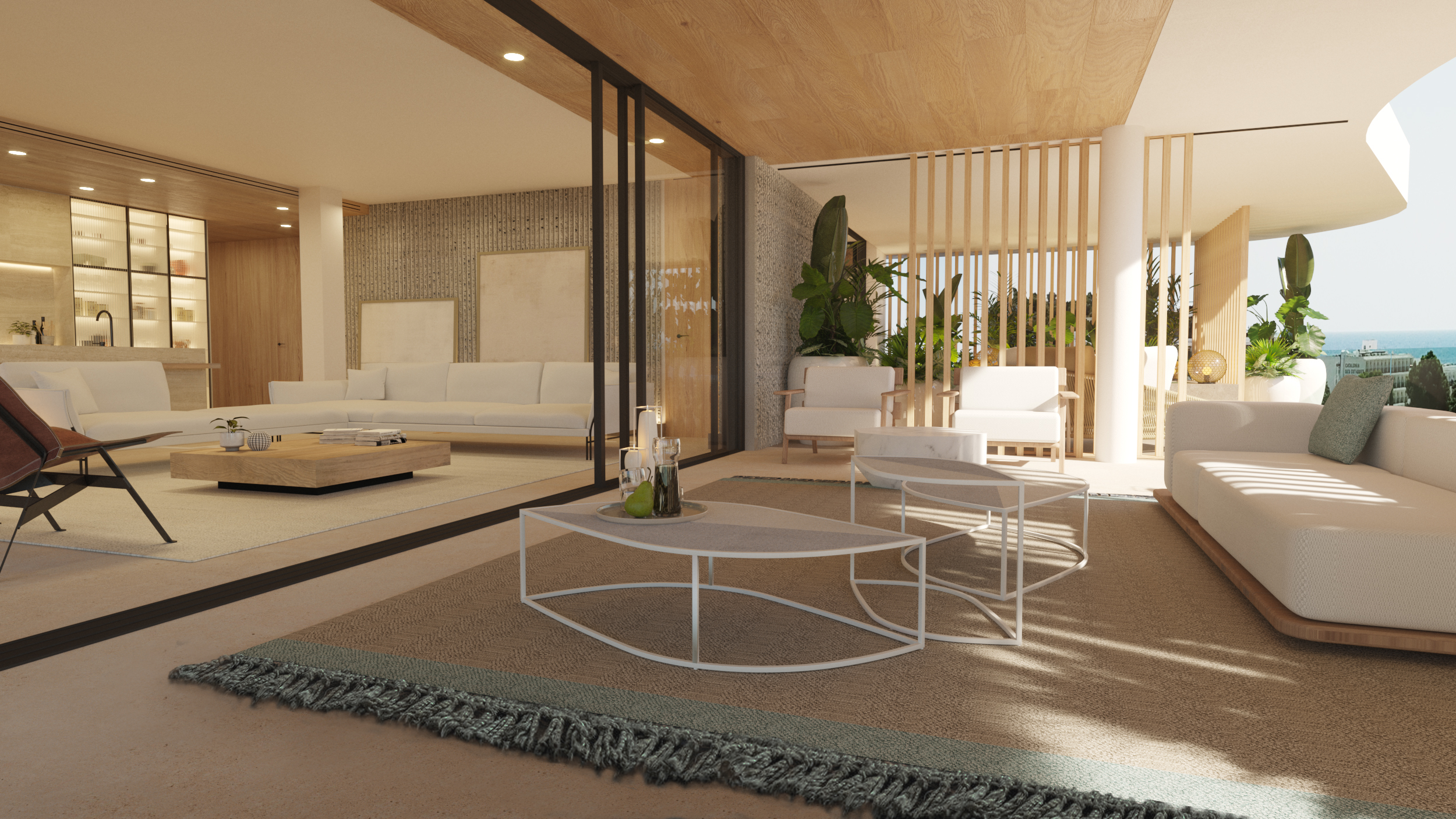 Waves Santa Eulalia terrace apartment with ocean and port views with multiple swimming pools, rooftop terrace