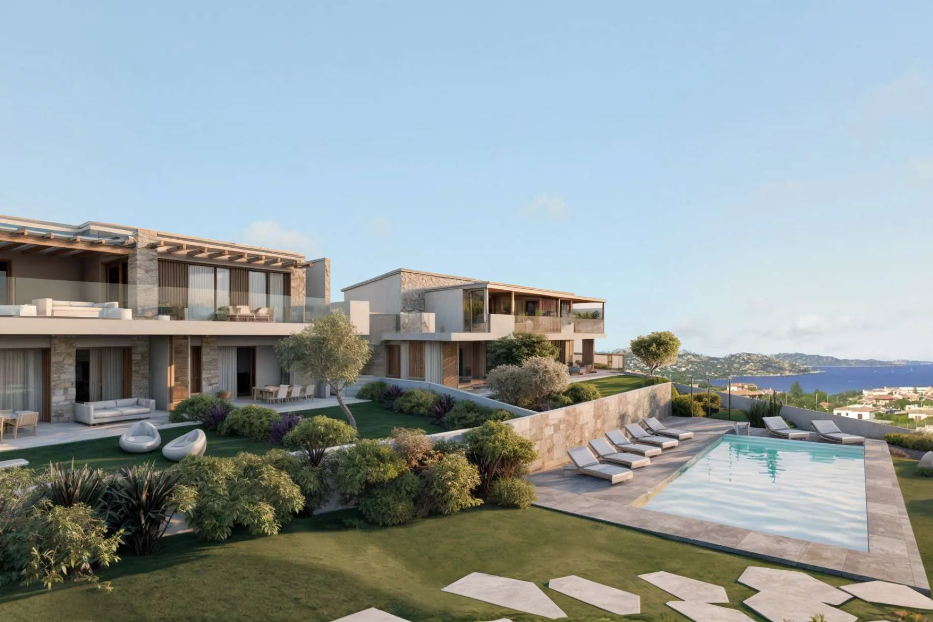Sardinia terrace apartment with pool and view of the sea