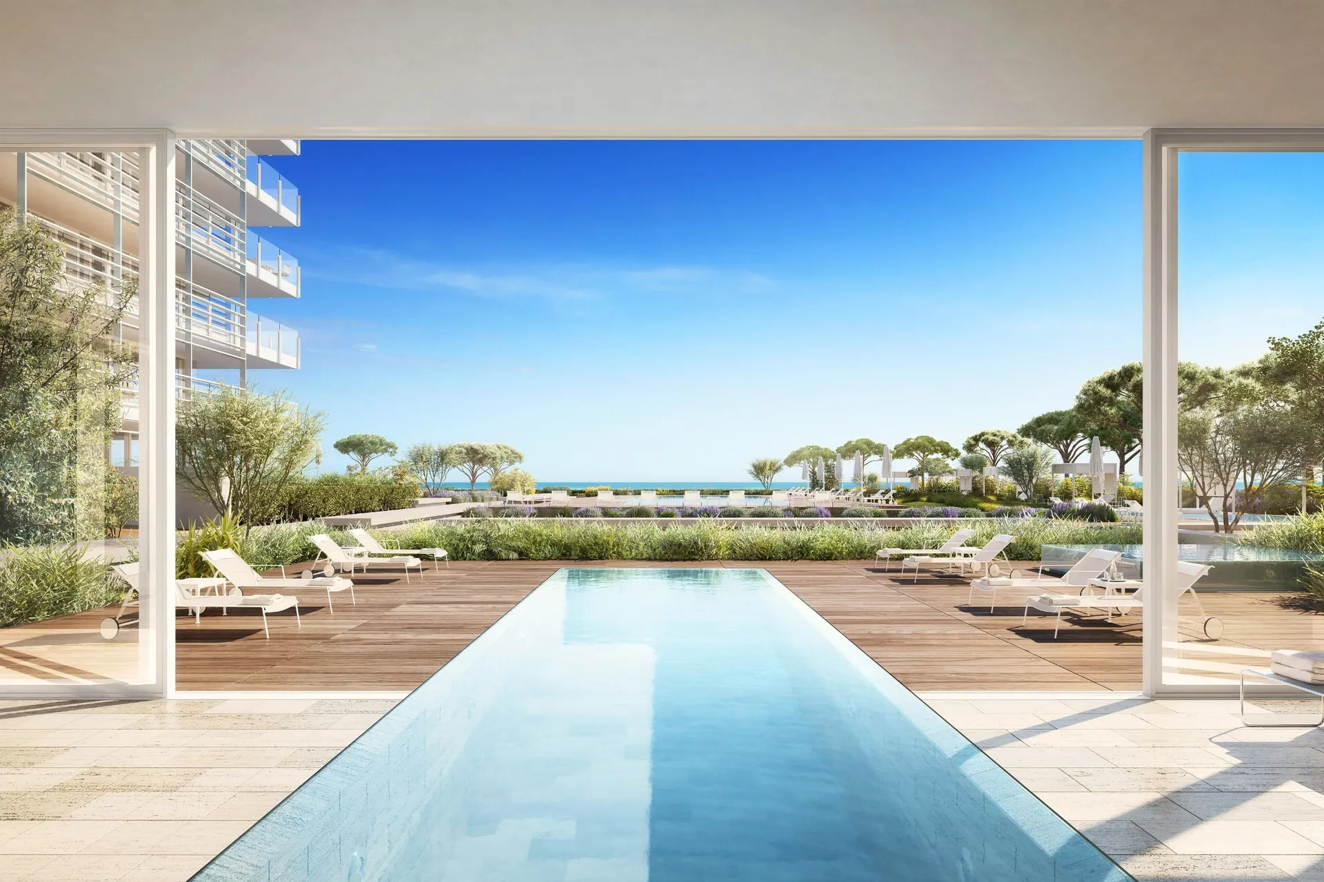 Lido di Jesolo modern terrace apartment with panoramic sea views, sunny terrace and pool