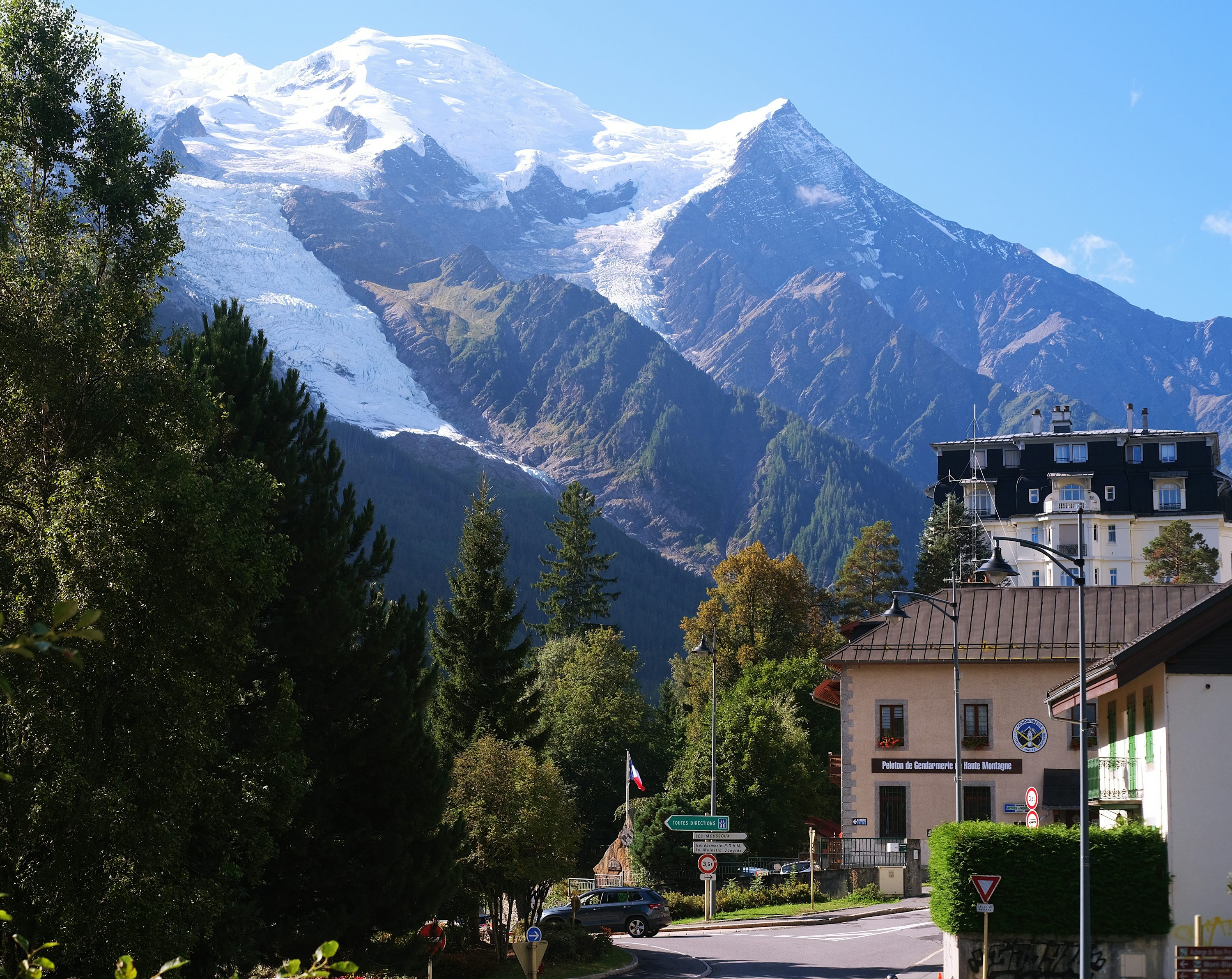 Chamonix town with mountains in the French Alps