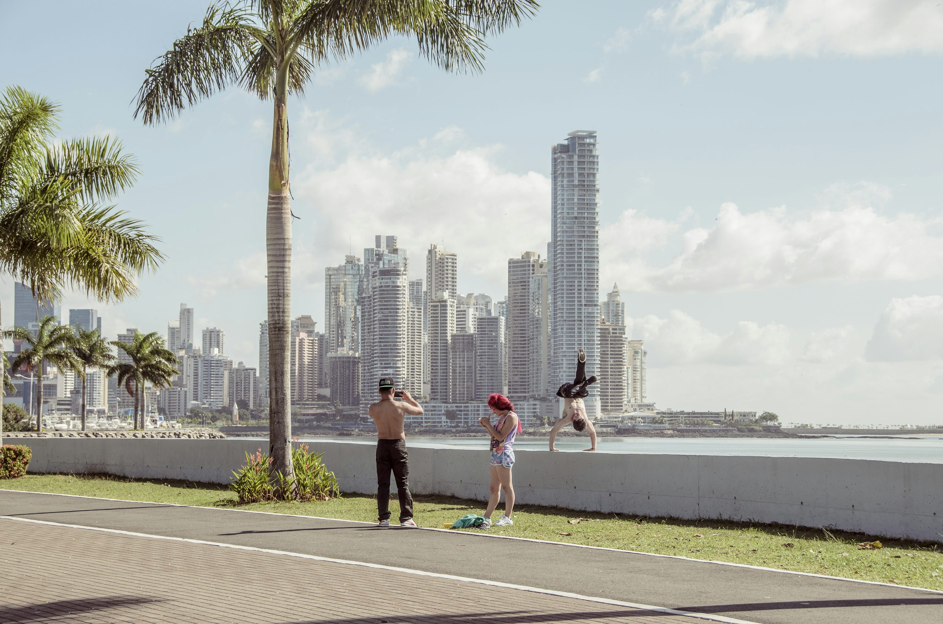 Skyline de Ciudad de Panamá con palmeras