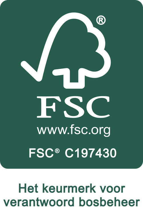 FSC logo featuring a stylized tree, the text FSC, the website www.fsc.org, and certification code FSC C197430 on a dark green background.