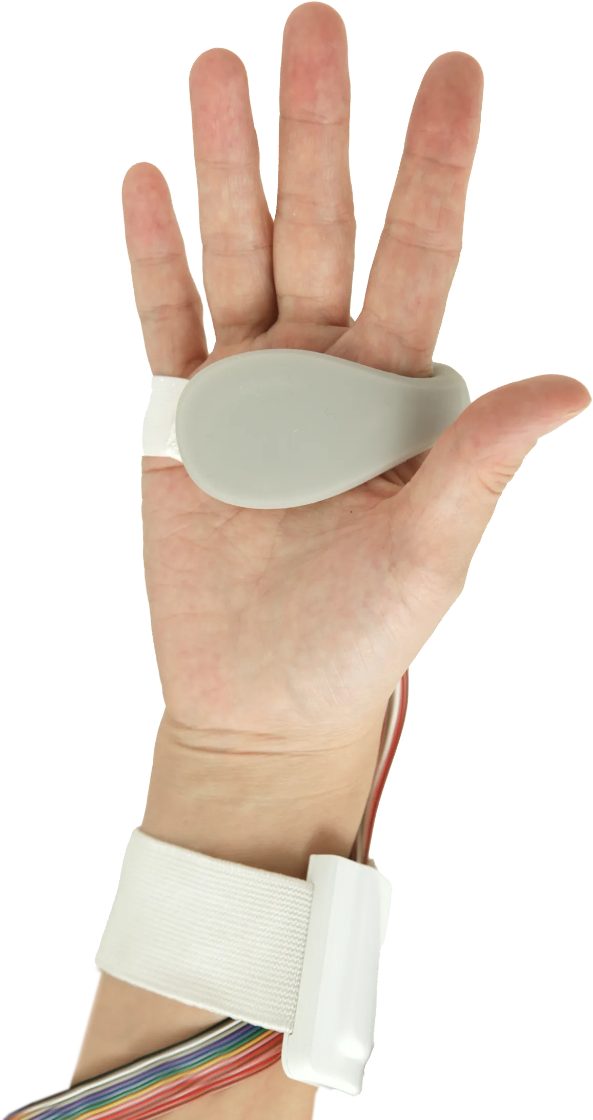 Hand wearable device, with an RFID antenna hidden in a silicone-housing on the palm