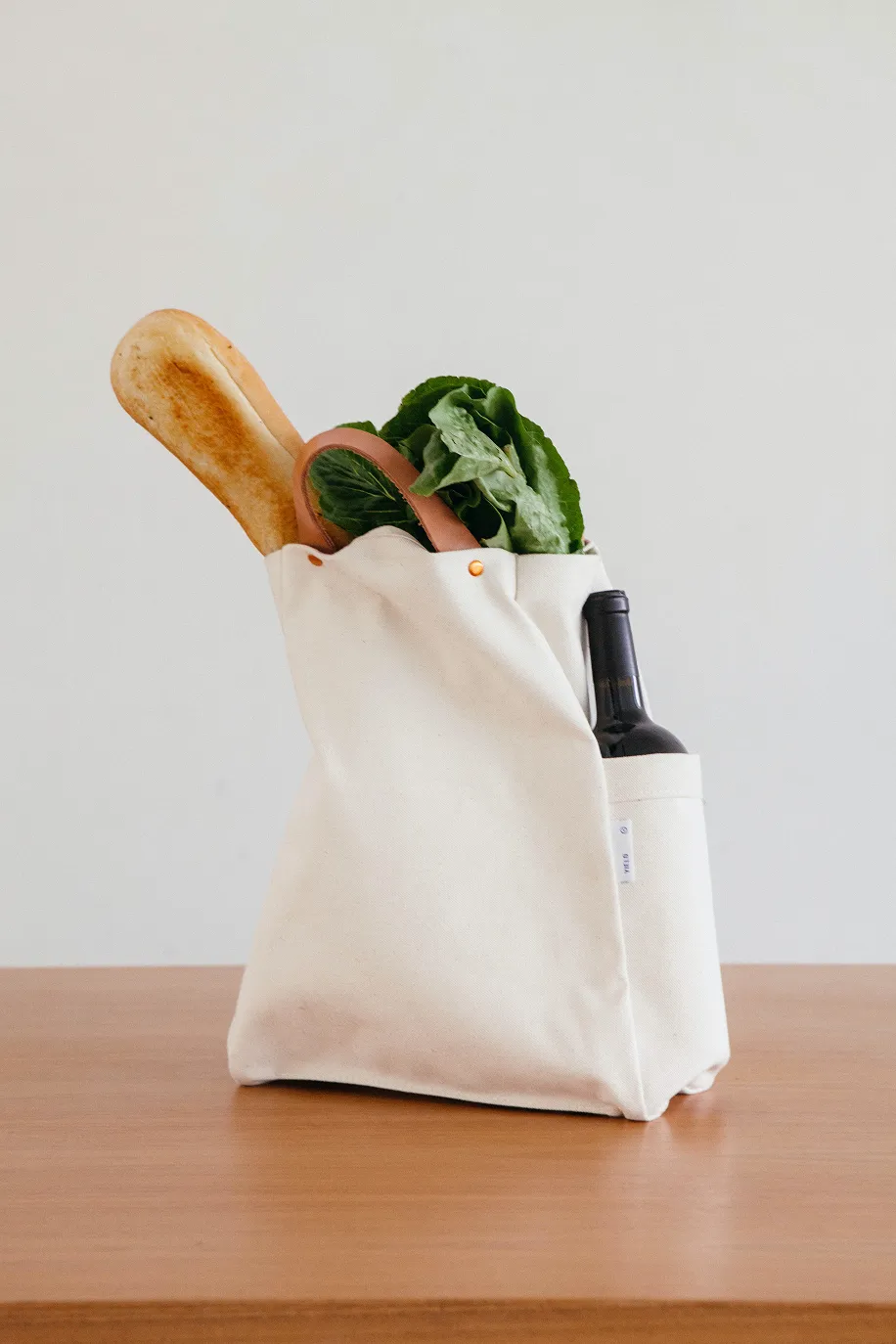 Canvas shopping bag with groceries inside