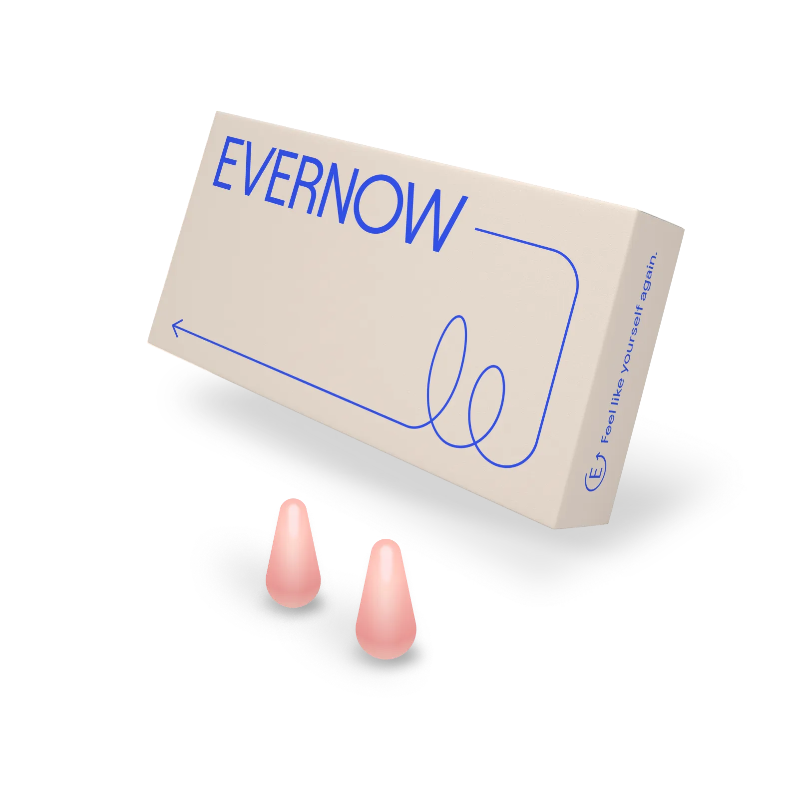 Putty Evernow product box with logo and two pink earplug-shaped vaginal tablets in front.