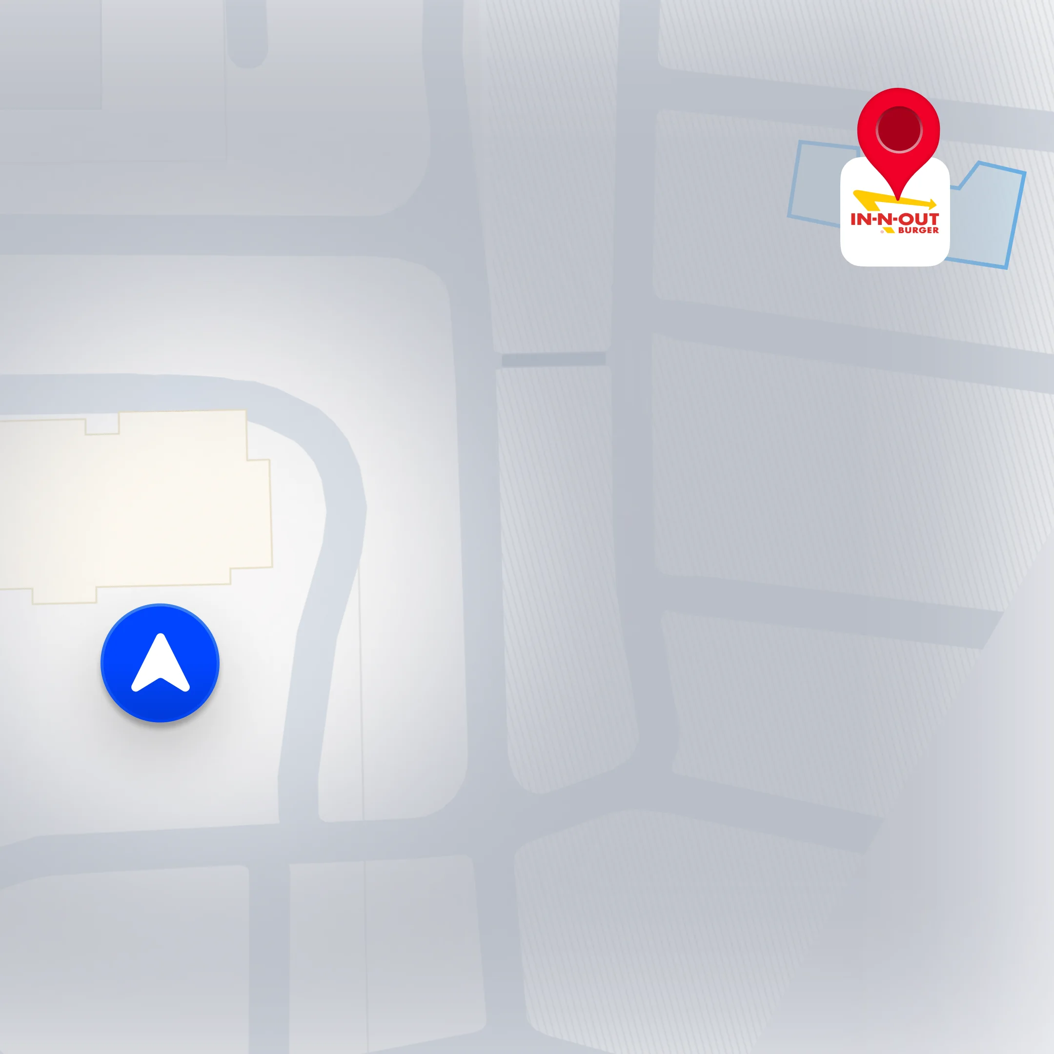 A map showing my current parking location 800ft away from In-N-Out