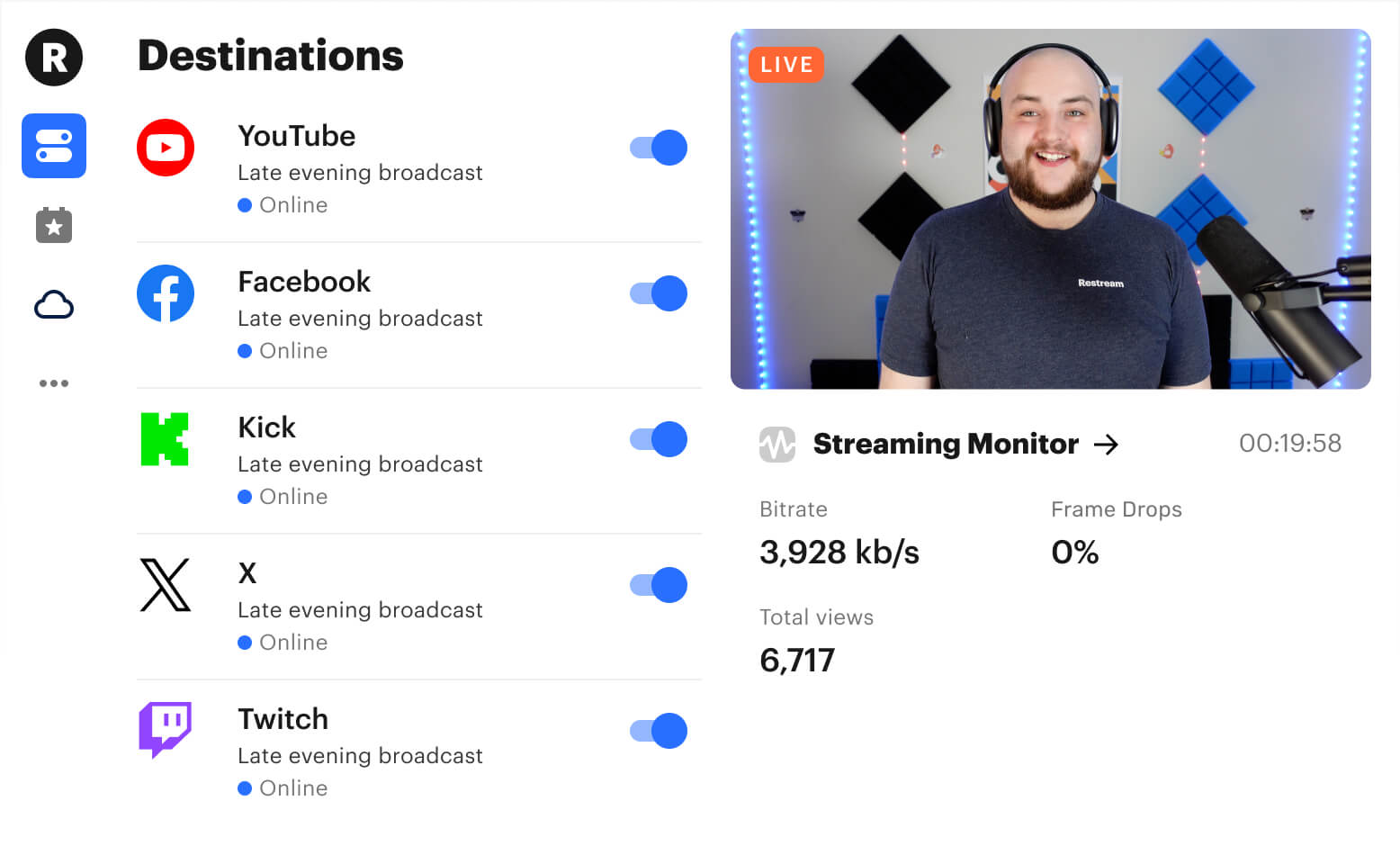 Restream Streaming Destination Options Screenshot