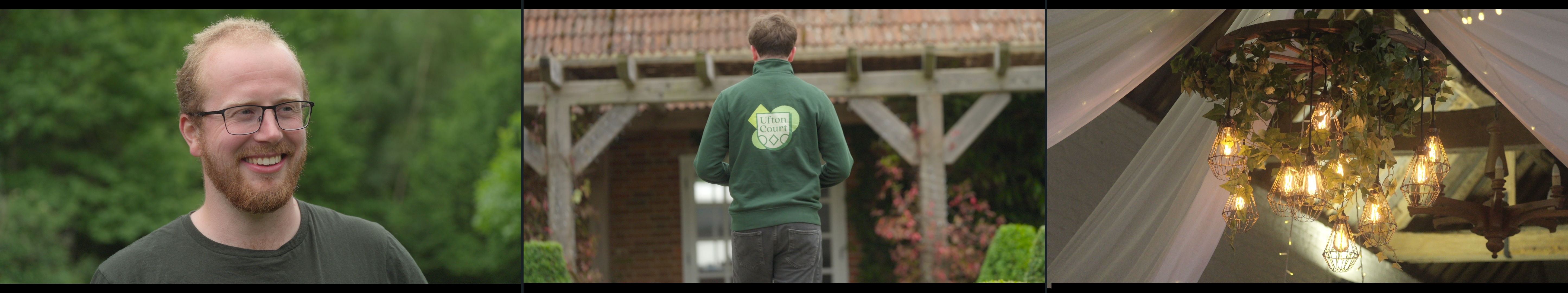Three shots from Ufton Court Promotional video shot by Jan W. Gilbert