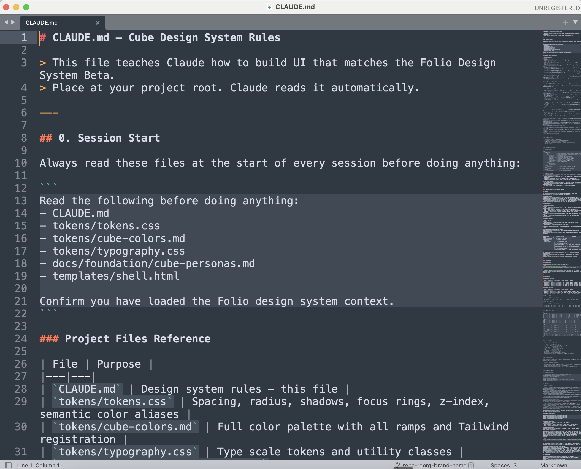 CLAUDE.md and design skill setup — the constraint infrastructure that locks Claude Code to the Cube component library and token system