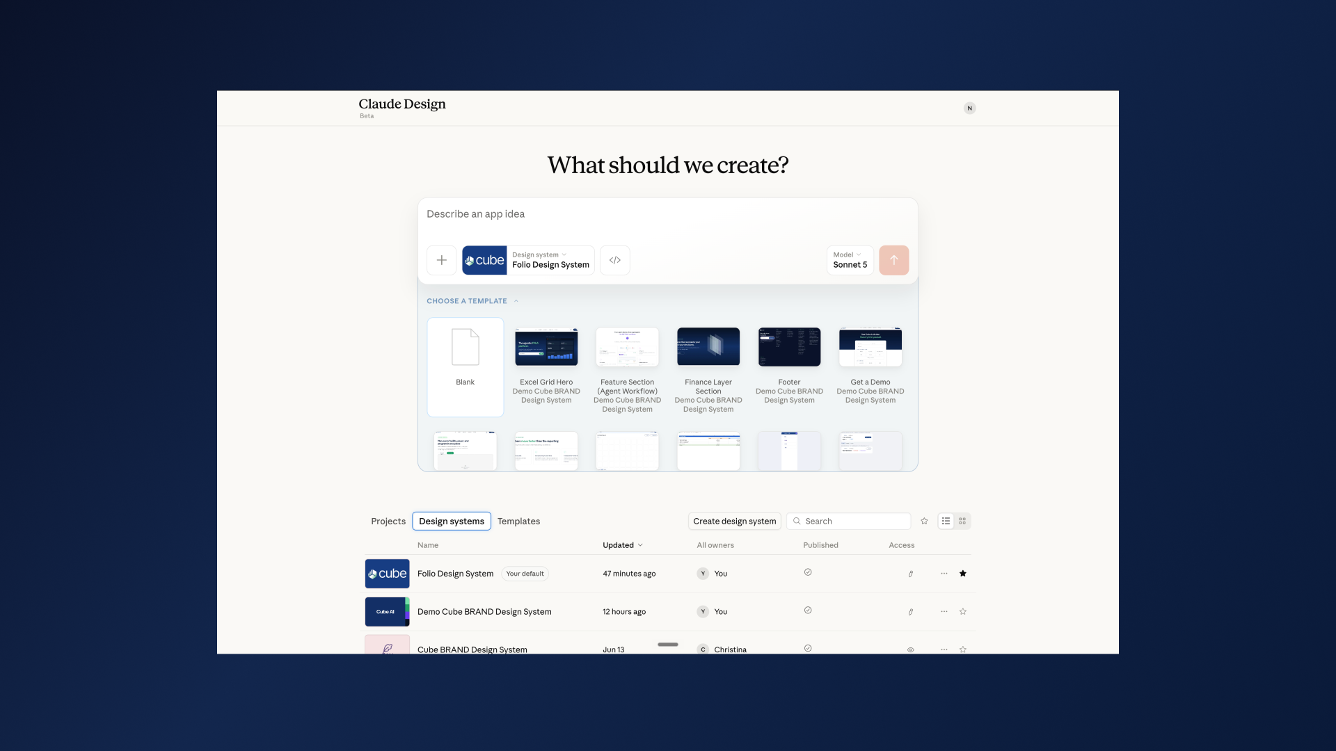 Folio Design System — Cube