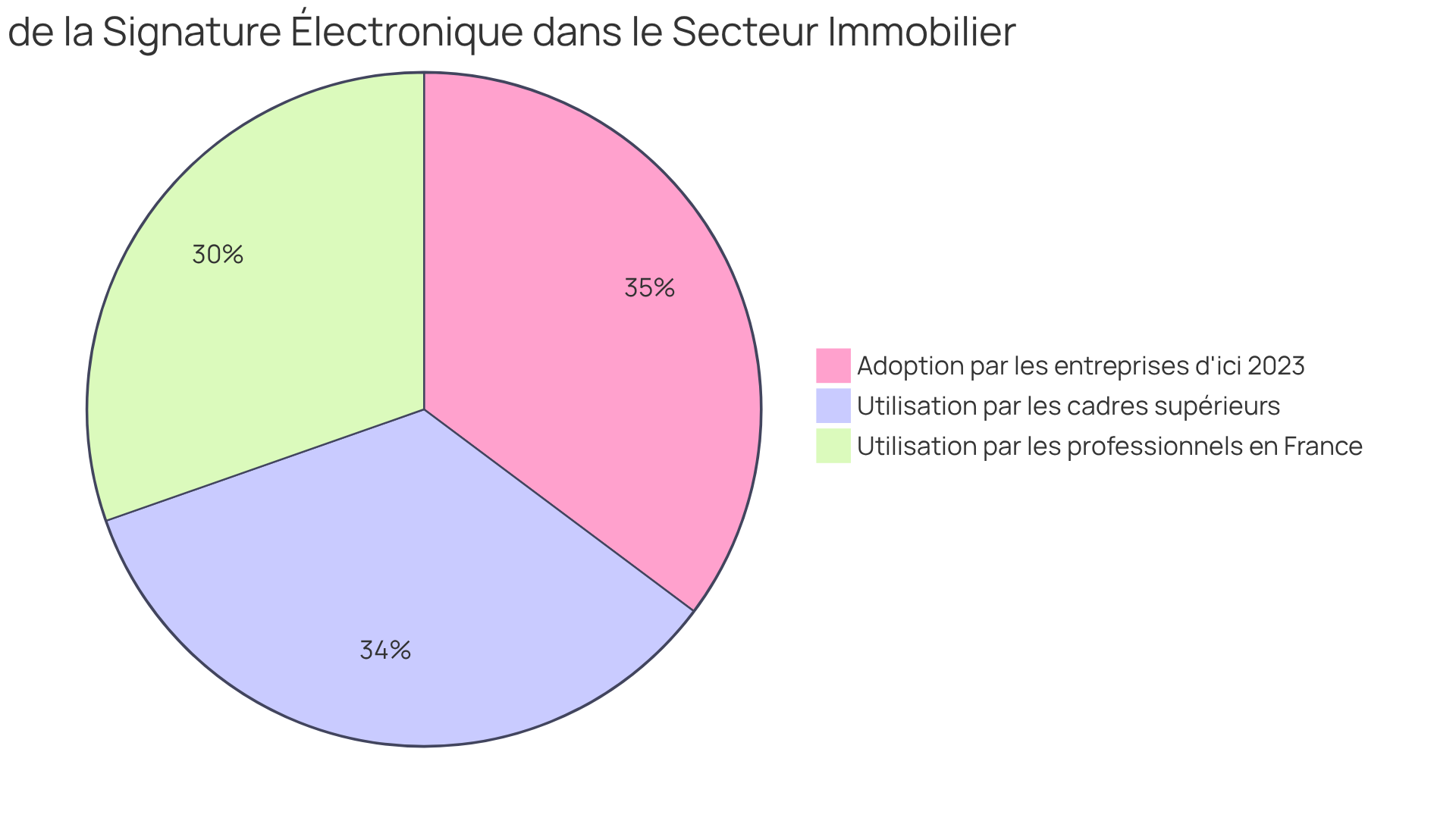 Chaque segment représente le pourcentage d'utilisation de la signature électronique — plus le segment est grand, plus le pourcentage d'utilisation est élevé. Cela montre à quel point cette technologie est devenue essentielle dans le secteur immobilier.