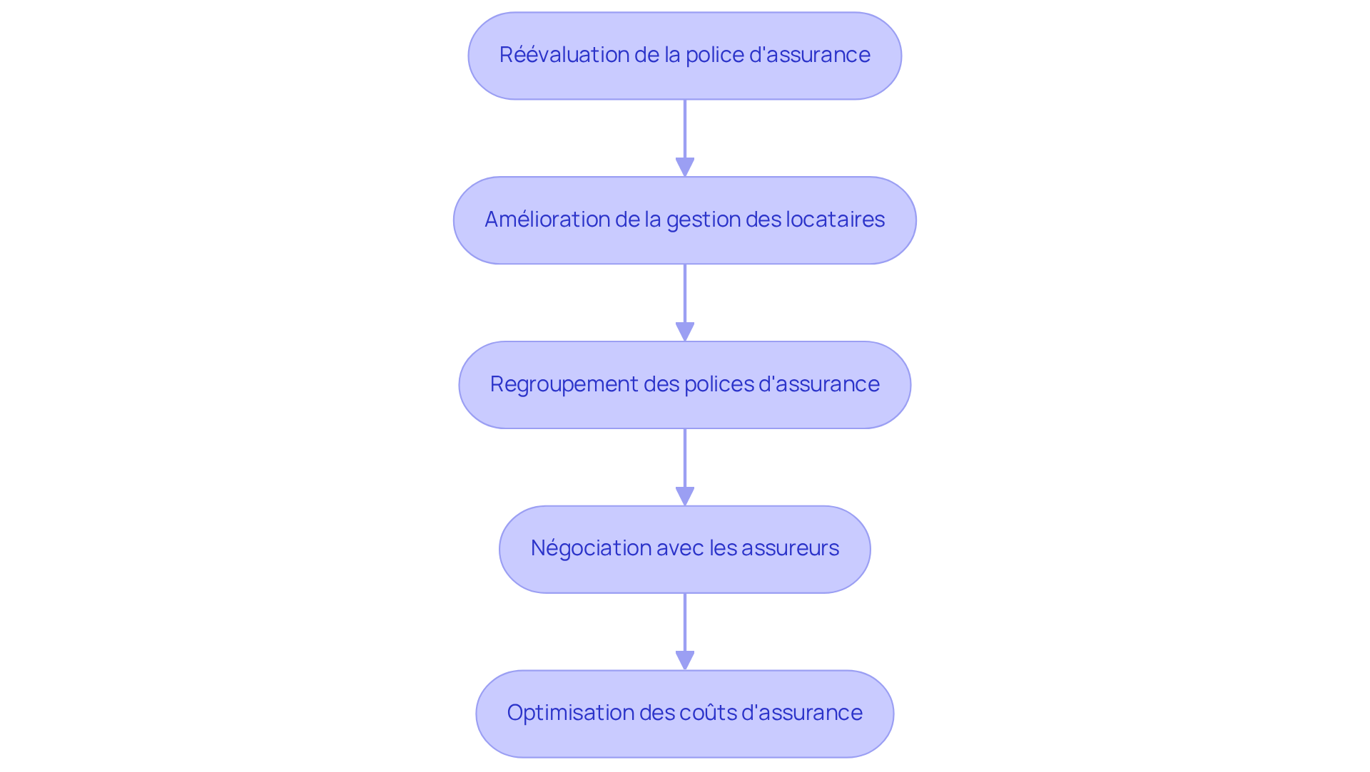 Chaque étape montre une stratégie pour réduire les coûts d'assurance. Suivez les flèches pour voir comment chacune d'entre elles contribue à une gestion efficace.