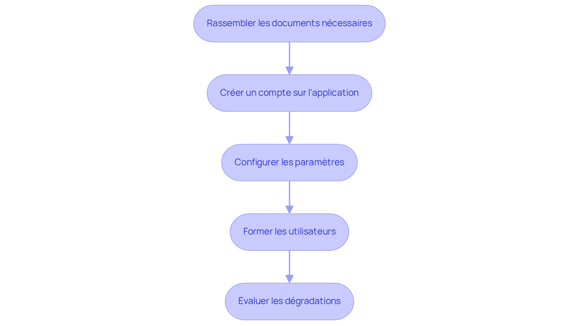 Chaque étape représente une action à effectuer avant d'utiliser le logiciel. Suivez les flèches pour voir comment passer d'une étape à l'autre.