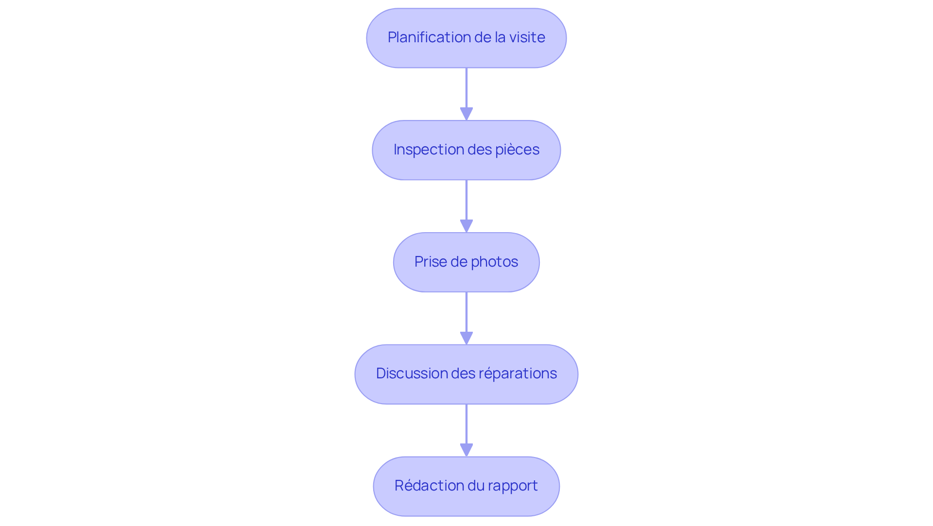 Chaque étape représente une action à suivre lors de la prévisite. Suivez les flèches pour voir comment les étapes s'enchaînent et contribuent à une inspection réussie.