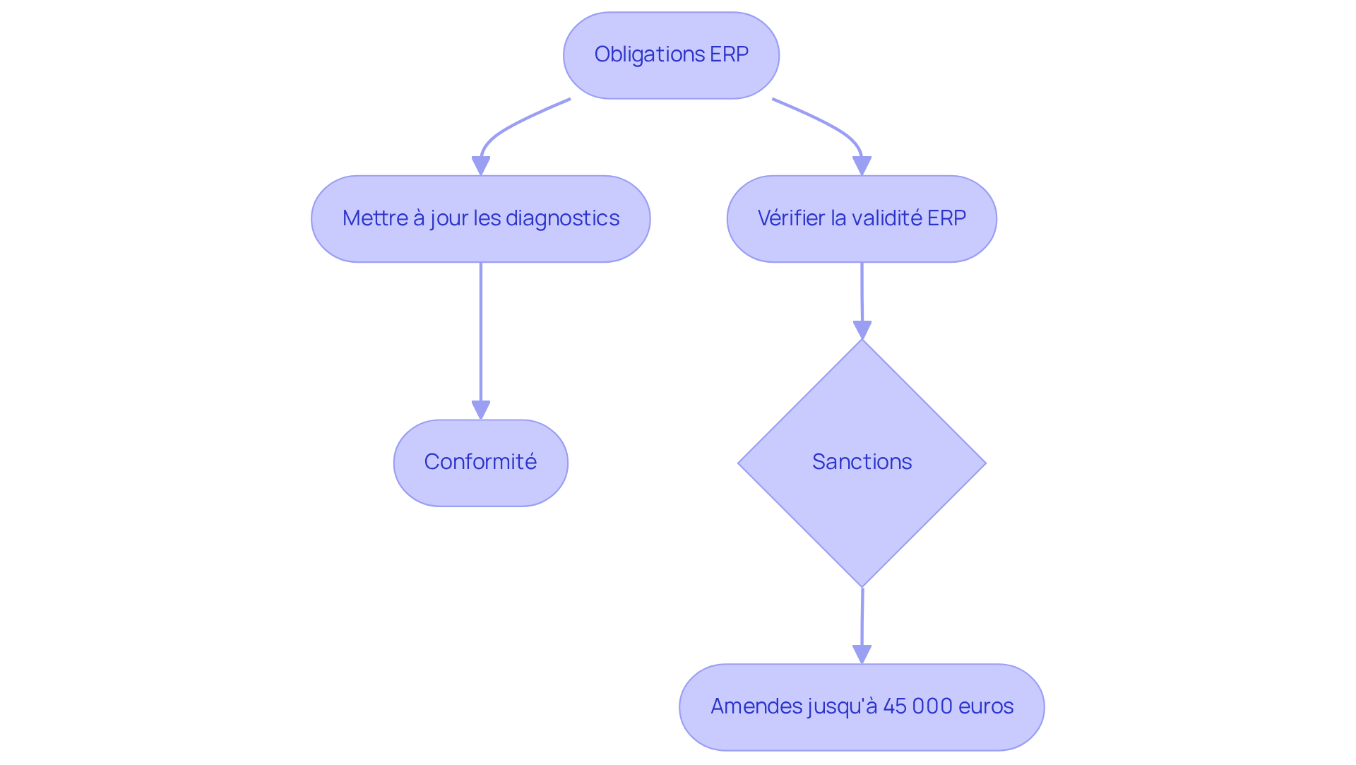 Ce flowchart montre les étapes à suivre pour garantir la conformité ERP. Si vous ne respectez pas ces étapes, des sanctions peuvent s'appliquer, y compris des amendes. Suivez les flèches pour comprendre le chemin vers la conformité.