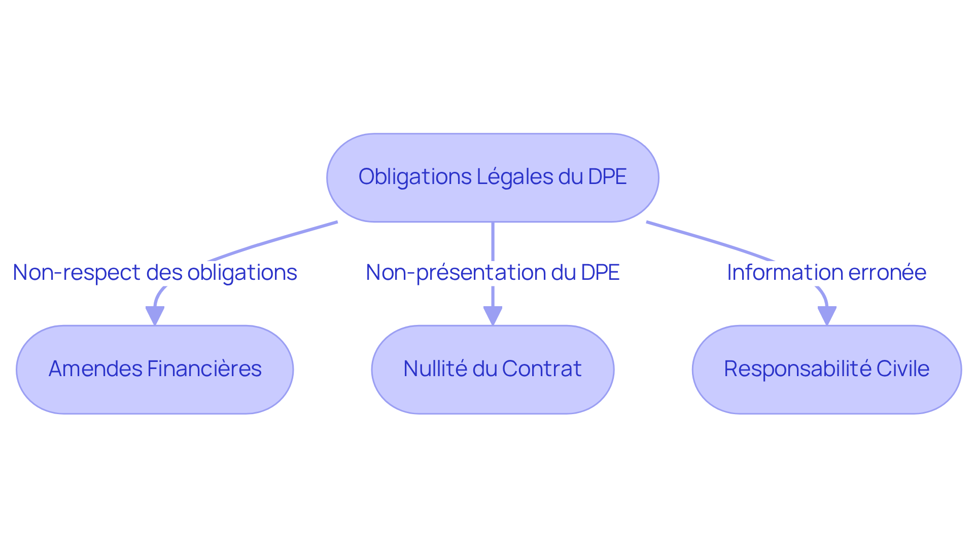 Ce diagramme montre les obligations des propriétaires concernant le DPE et les sanctions qui peuvent découler du non-respect de ces obligations. Chaque étape mène à une sanction spécifique, aidant à comprendre les implications d'un manquement.