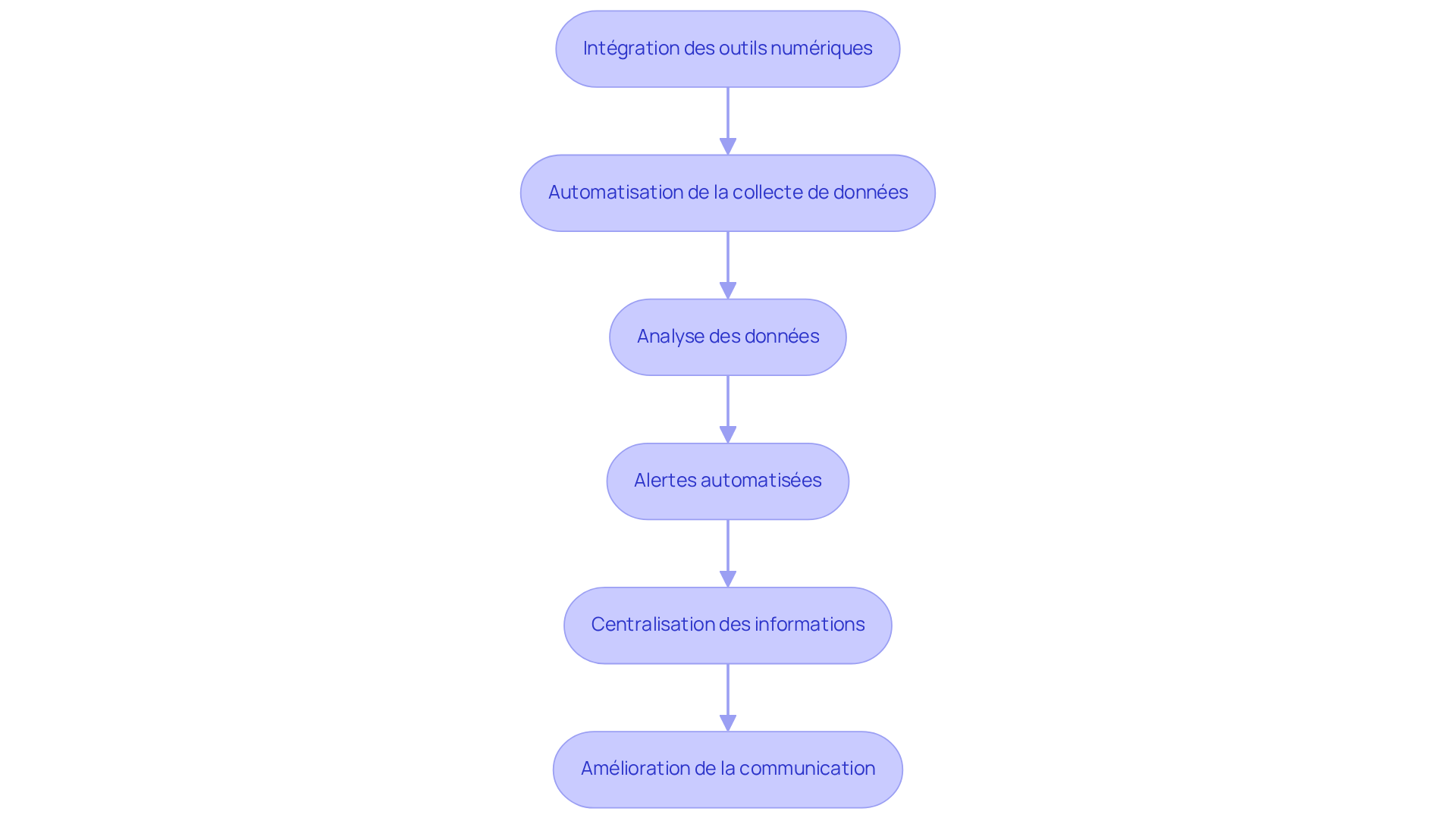 Chaque boîte représente une étape dans le processus d'intégration des outils numériques. Suivez les flèches pour voir comment chaque étape mène à une meilleure gestion locative.