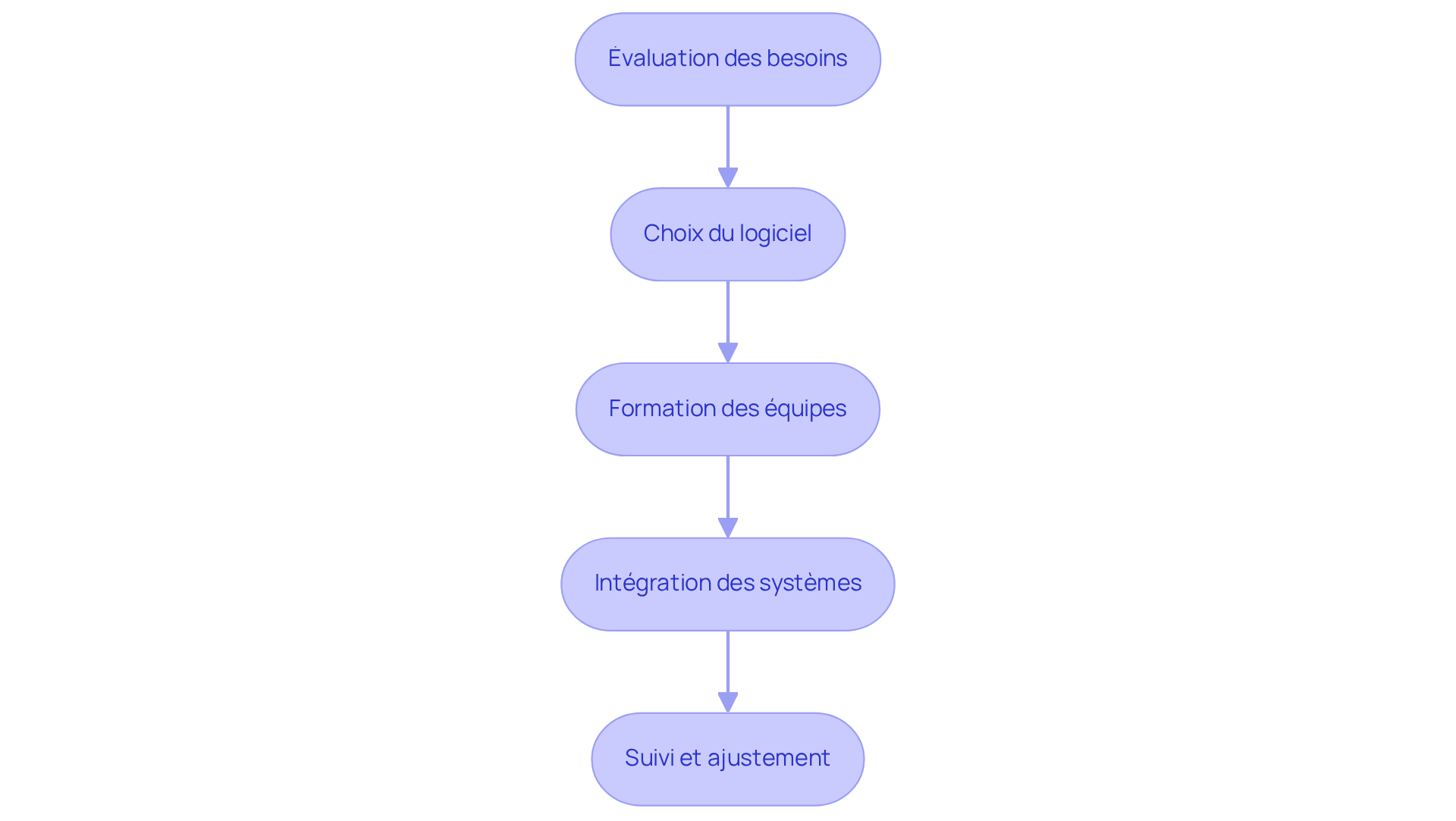 Chaque boîte représente une étape du processus de mise en œuvre. Suivez les flèches pour voir comment chaque étape mène à la suivante, garantissant une transition fluide vers l'utilisation du logiciel. Chaque boîte représente une étape du processus de mise en œuvre. Suivez les flèches pour voir comment chaque étape mène à la suivante, garantissant une transition fluide vers l'utilisation du logiciel.