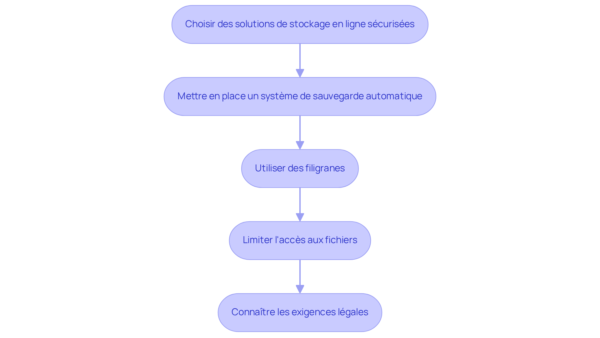 Chaque étape représente une action à entreprendre pour sécuriser les preuves d'inspection. Suivez les flèches pour voir comment chaque recommandation s'intègre dans le processus global. Chaque étape représente une action à entreprendre pour sécuriser les preuves d'inspection. Suivez les flèches pour voir comment chaque recommandation s'intègre dans le processus global.