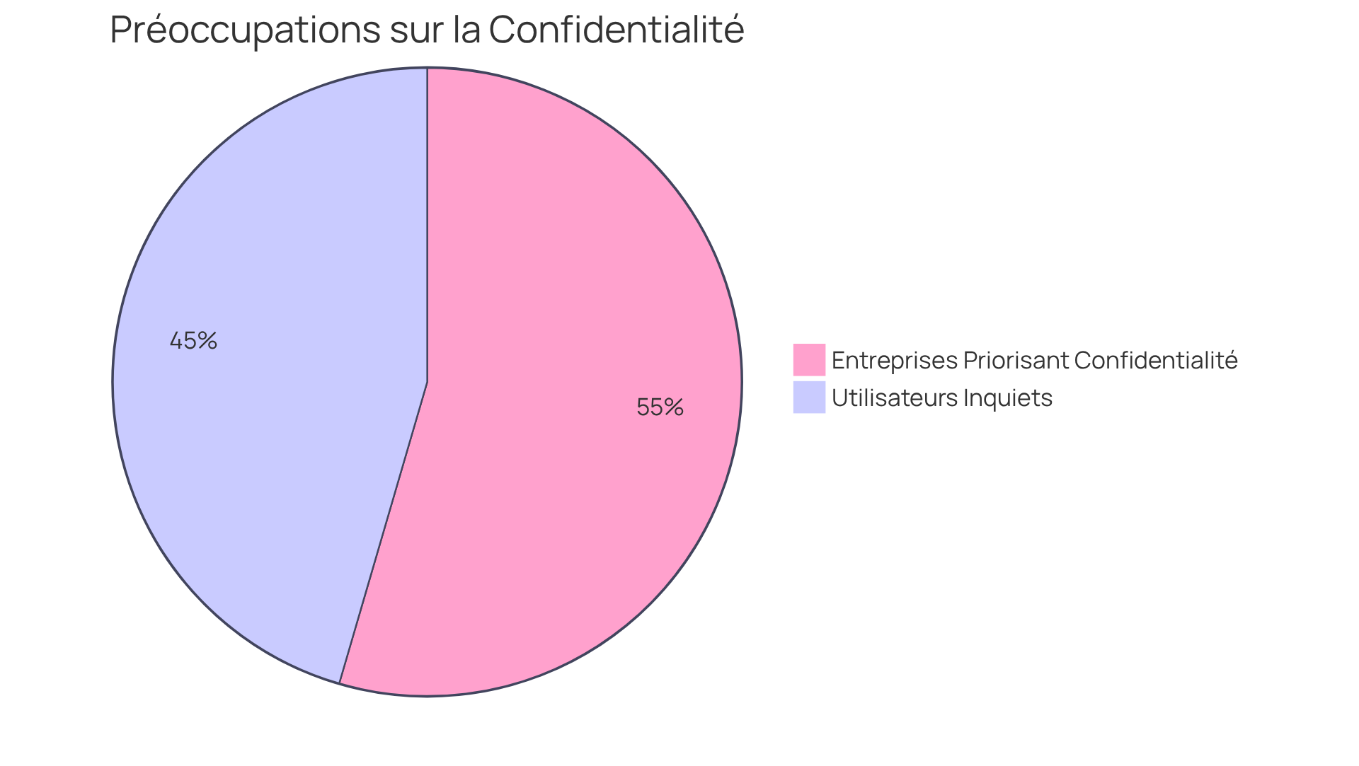 Chaque segment du graphique montre la proportion d'utilisateurs et d'entreprises qui se préoccupent de la protection des données. Plus le segment est grand, plus le pourcentage de personnes partageant cette opinion est élevé.