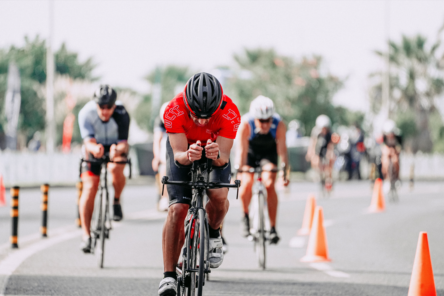 Cyclist riding on road