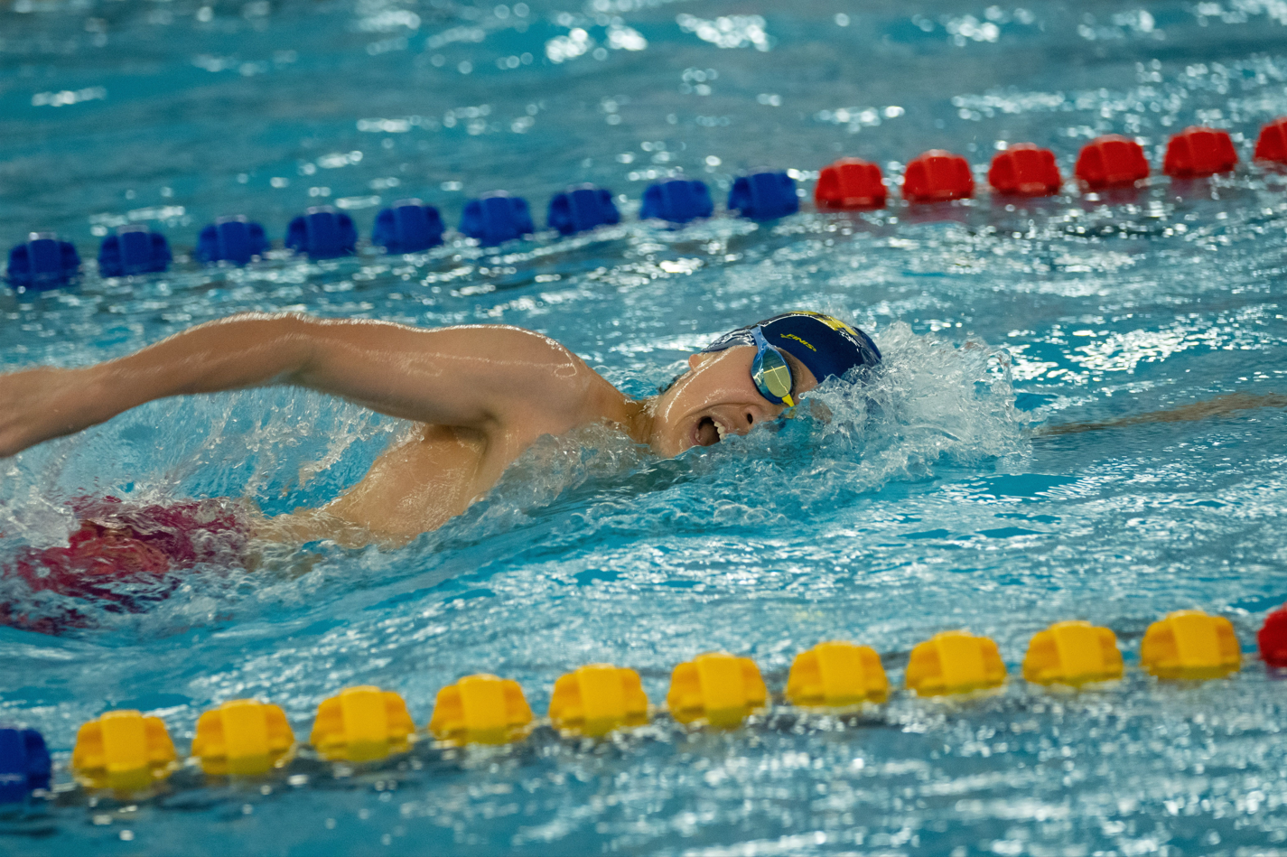 Swimmer training in pool