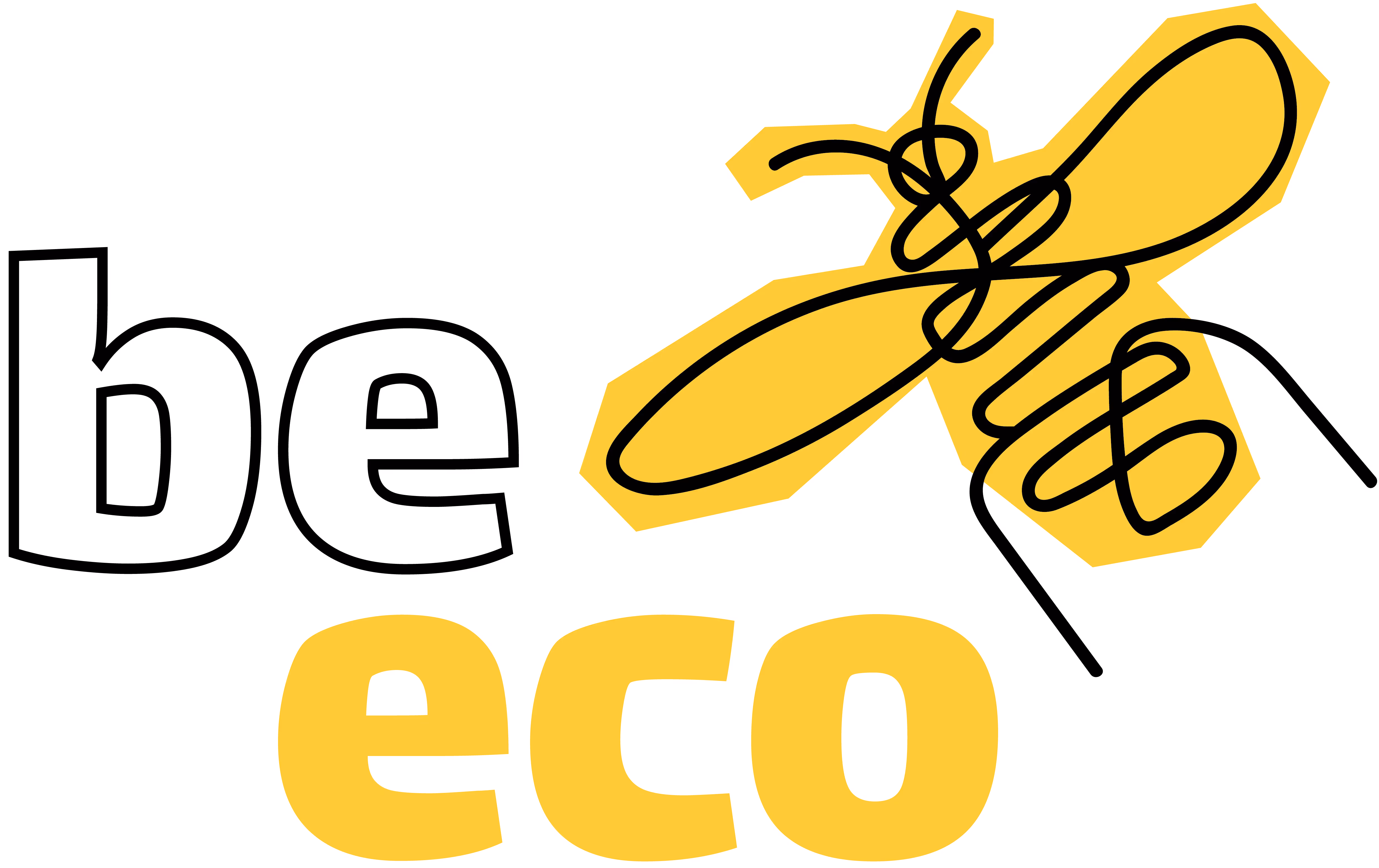 Sárga vonalas méh rajza a „eco” szó alatt sárga betűkkel.