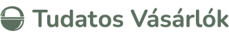 Tudatos Vásárlók logója zöld színben egy kör alakú ikon mellett.