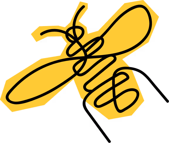 Egyszerű sárga méh fekete ívelt vonalakkal rajzolva.