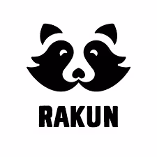 Rakunicím logo fekete-fehér stilizált mosómedve fejjel.