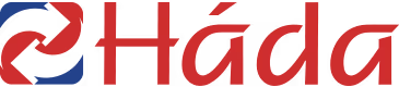 Háda márkanév piros és kék nyilakkal logóként.