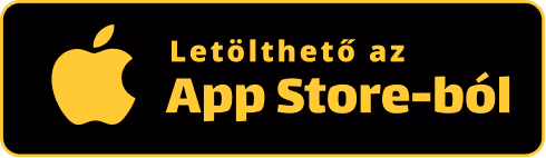Letölthető az App Store-ból gomb arany színű alma logóval fekete háttéren.