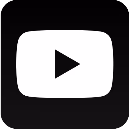 Fehér lejátszás gomb fekete kerekített négyzetben, amely a YouTube ikont jelképezi.