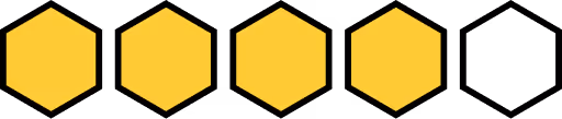 Négy egymás mellett elhelyezkedő sárga hatszög alakú mező fekete háttéren.
