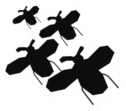 Négy egymásra helyezett fekete darázs sziluett fehér háttérrel.