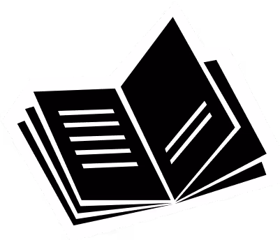 Nyitott könyv ikonját ábrázoló fekete-fehér grafika.